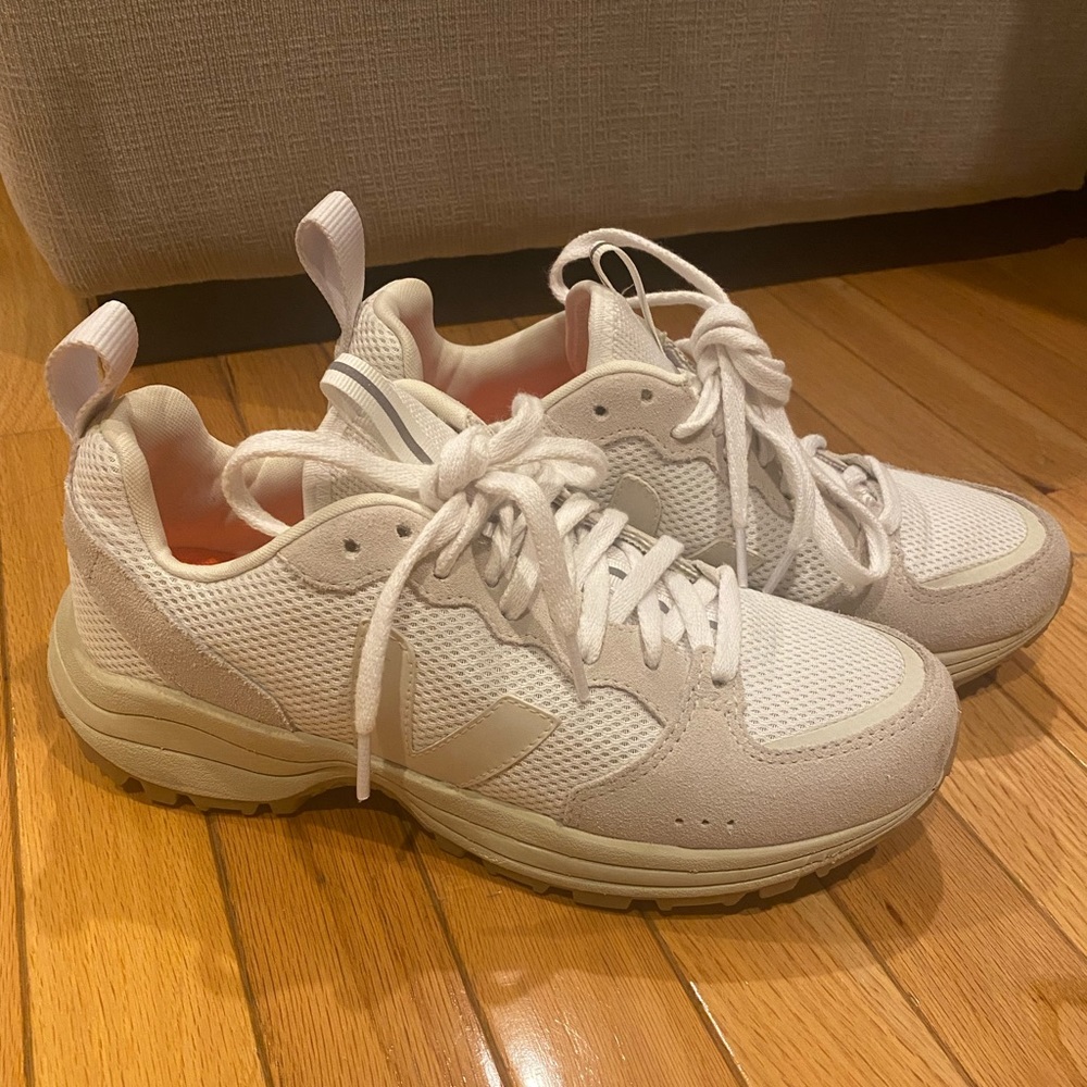 Veja White and Cream V-10 Mesh & Suede Sneakers